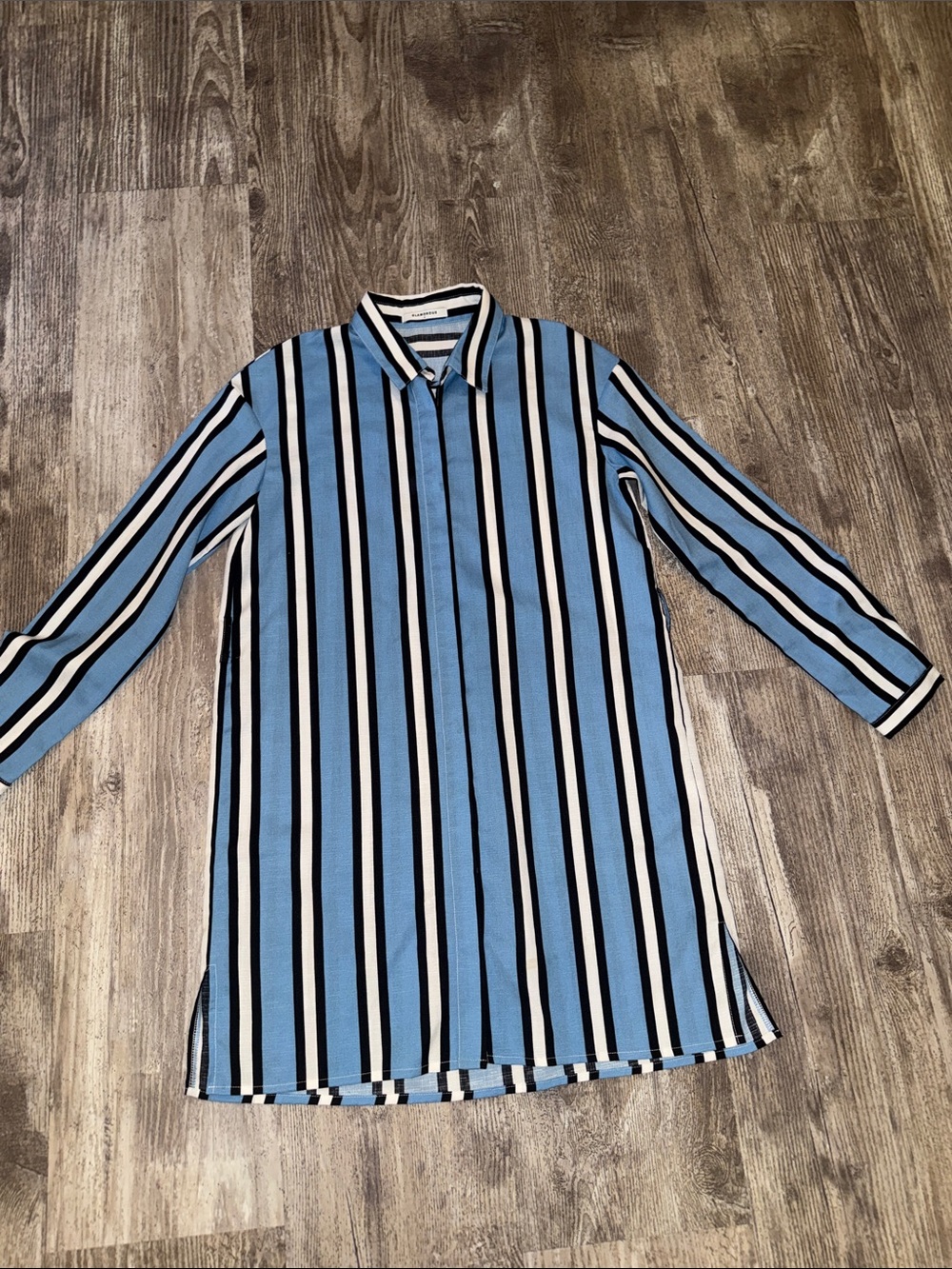 Glamorous Blue White Black Striped Casual Button-Down Shirt